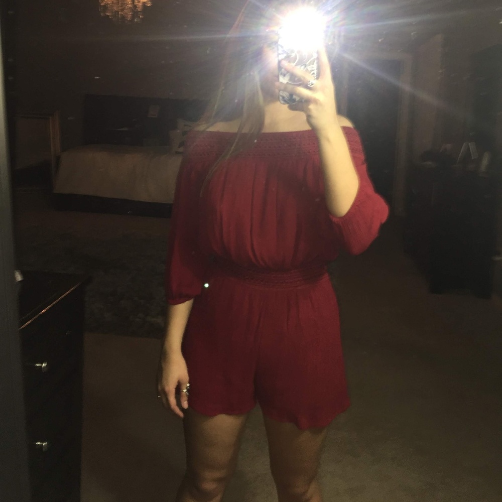 Maroon Off The Shoulder Romper, Size S